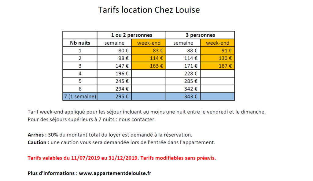 Vous ne voyez pas cette image ? Contactez-nous pour télécharger les tarifs par mail